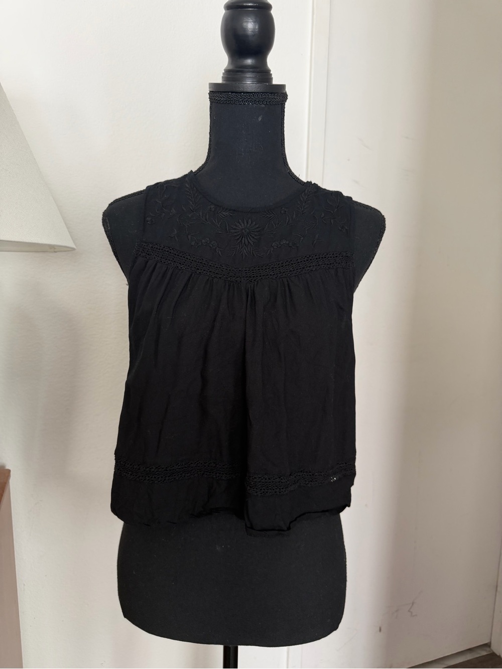 TNA Black Embroidered Yoke Sleeveless Camisole